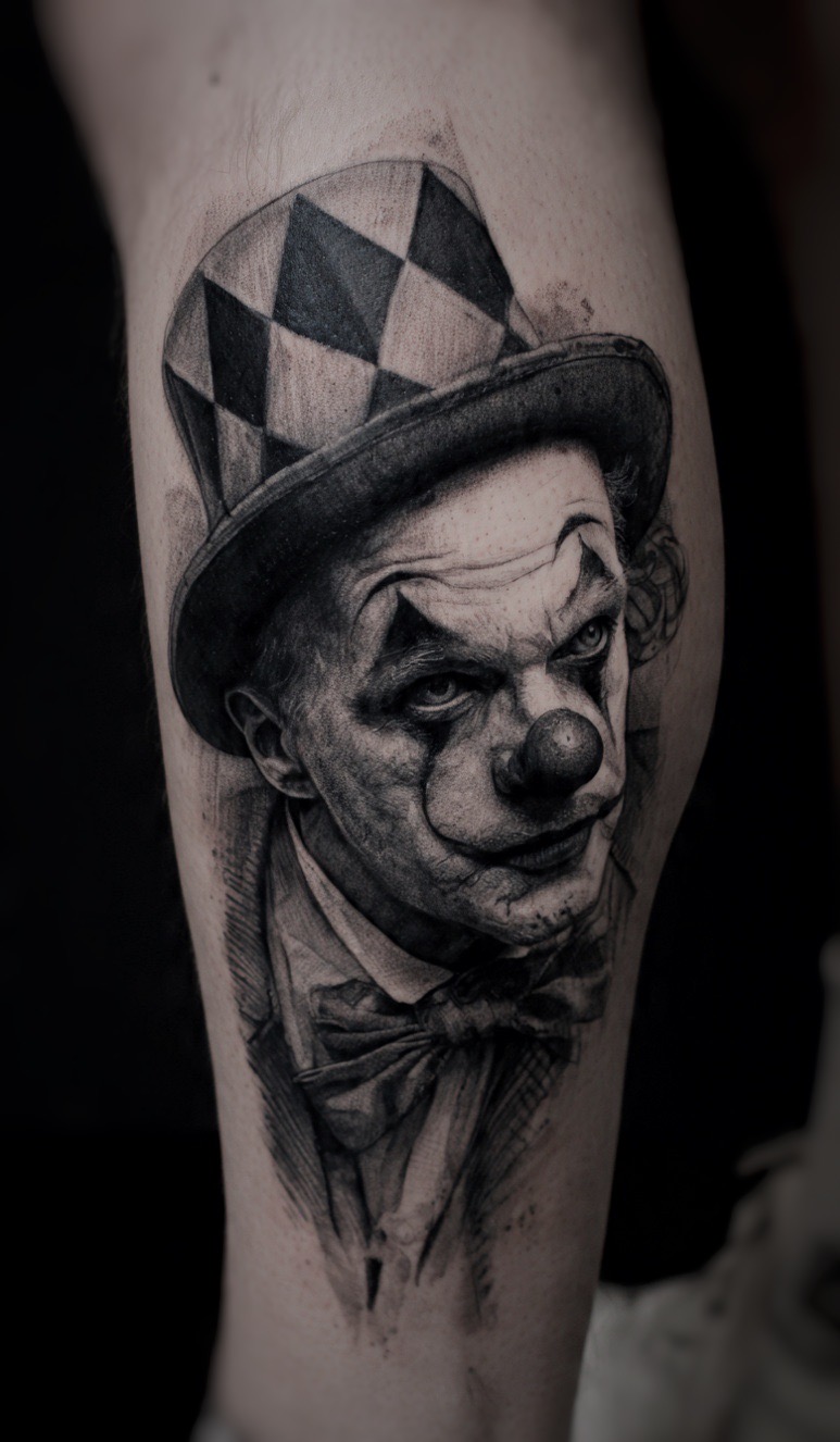 Realistic clown tattoo