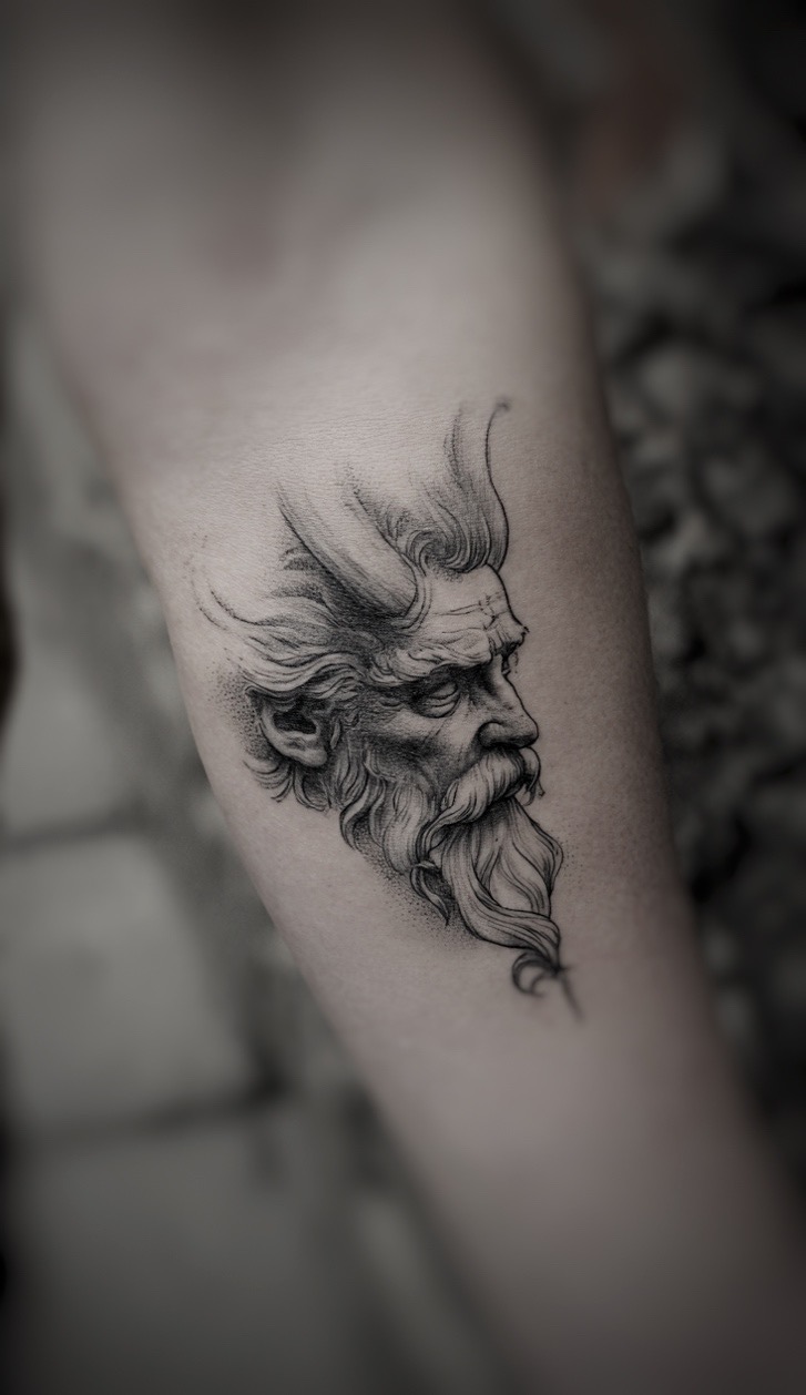 Classical bearded face tattoo