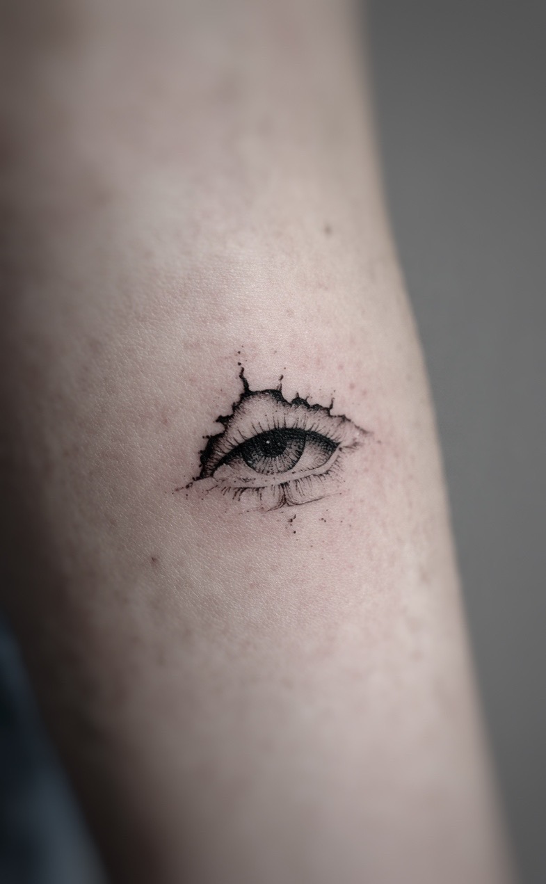 Microrealism eye tattoo